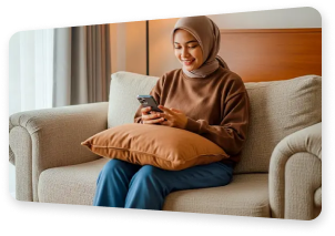 Customer checking her phone at home