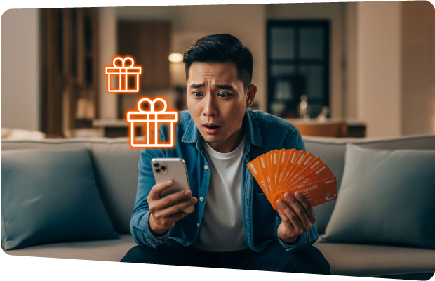 A woman surpirsed when opening a box 