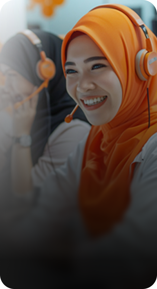 Customer service agent wearing headset